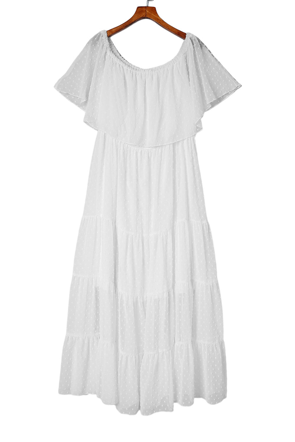 White Swiss Dot Plus Size Ruffle Tiered Maxi Dress