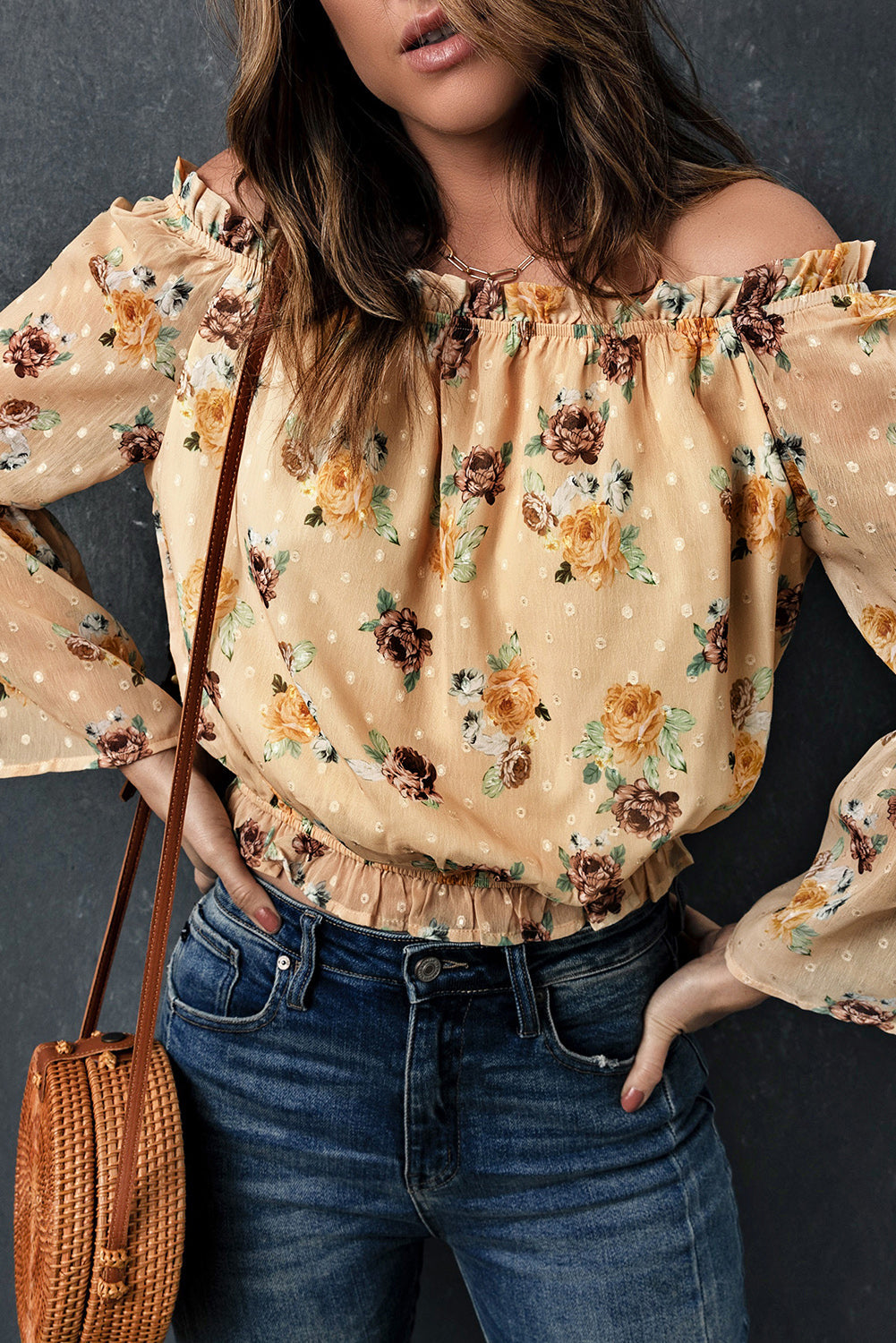 Yellow Bell Sleeves Floral Crop Top