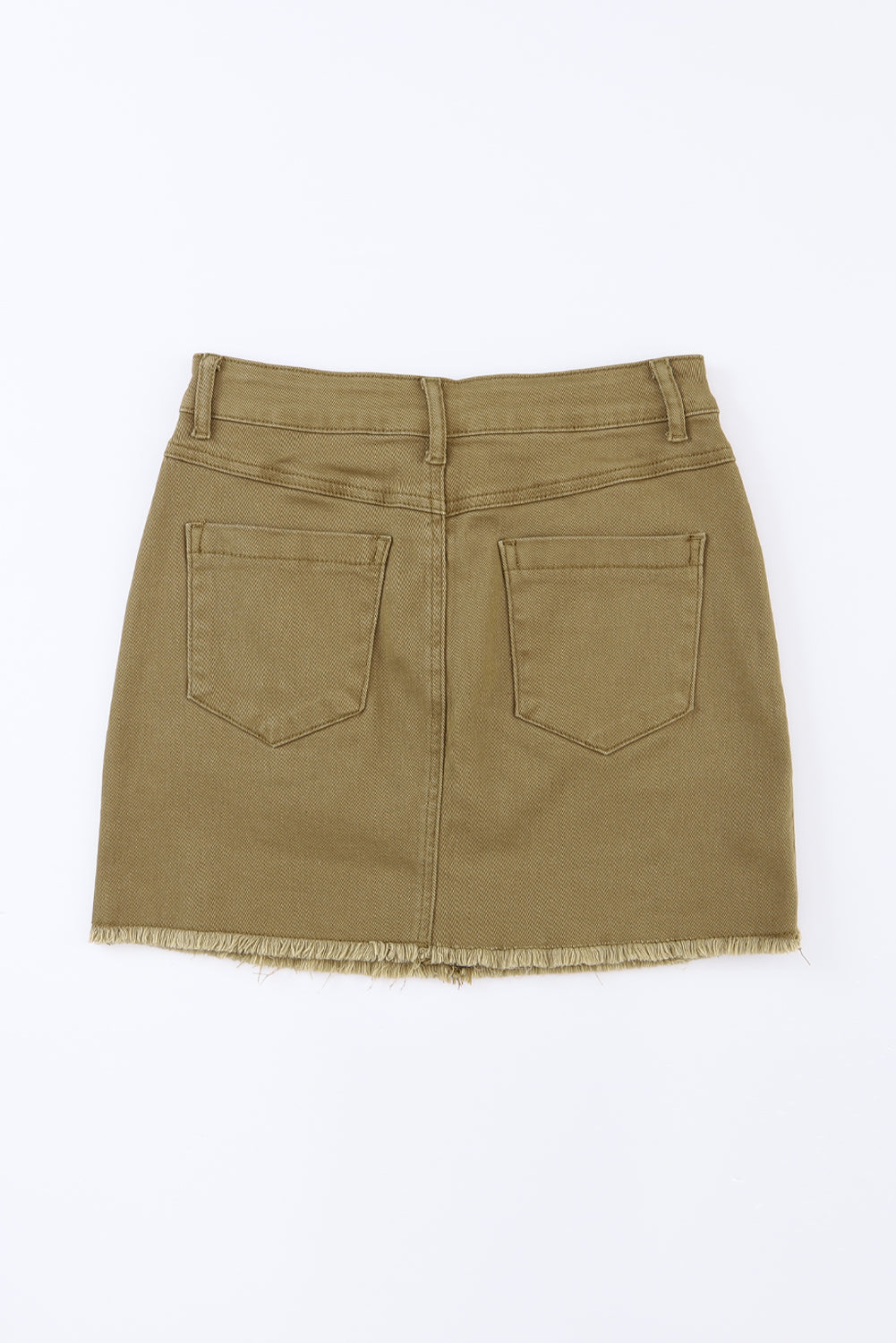 Brown High Waist Pocketed Frayed Hem Mini Denim Skirt