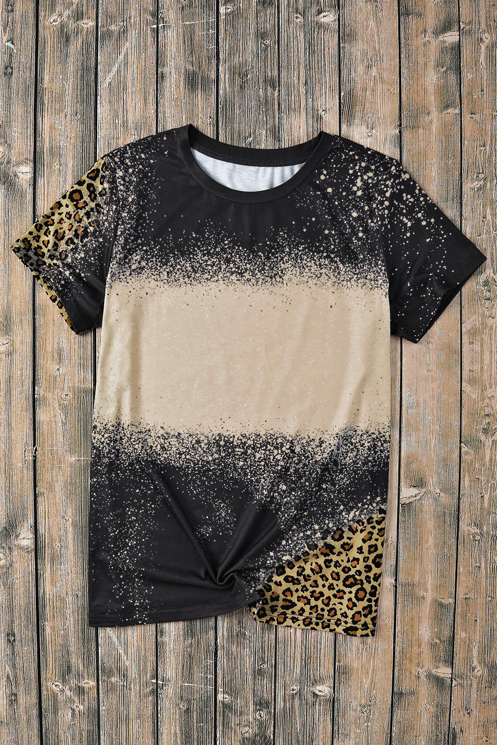 Gray Bleached Blank Leopard Tie-dye Print T Shirt