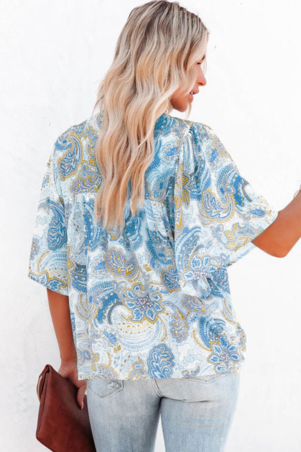 Multicolor Paisley Print Wide Sleeves Loose Blouse