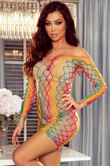 Multicolor Bold Fishnet Hollow Out Off Shoulder Chemise
