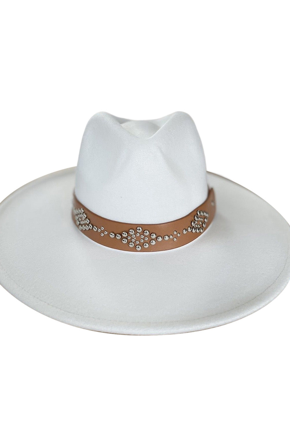 White Studded Wide Brim Panama Hat