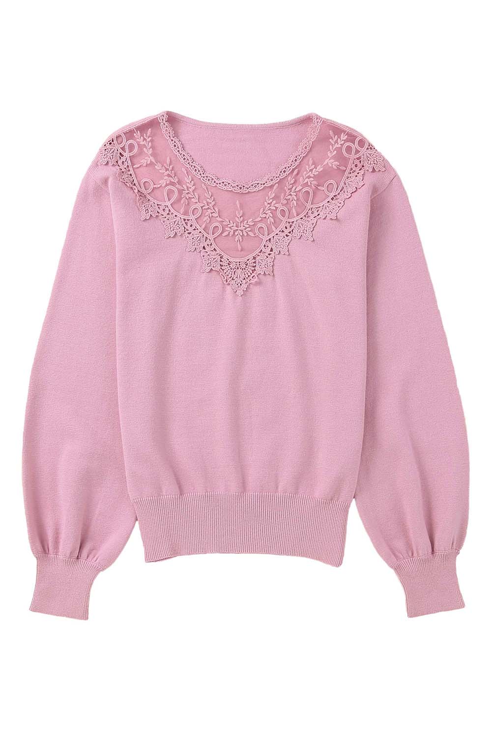 Pink Lace Splicing Knitted Sweater