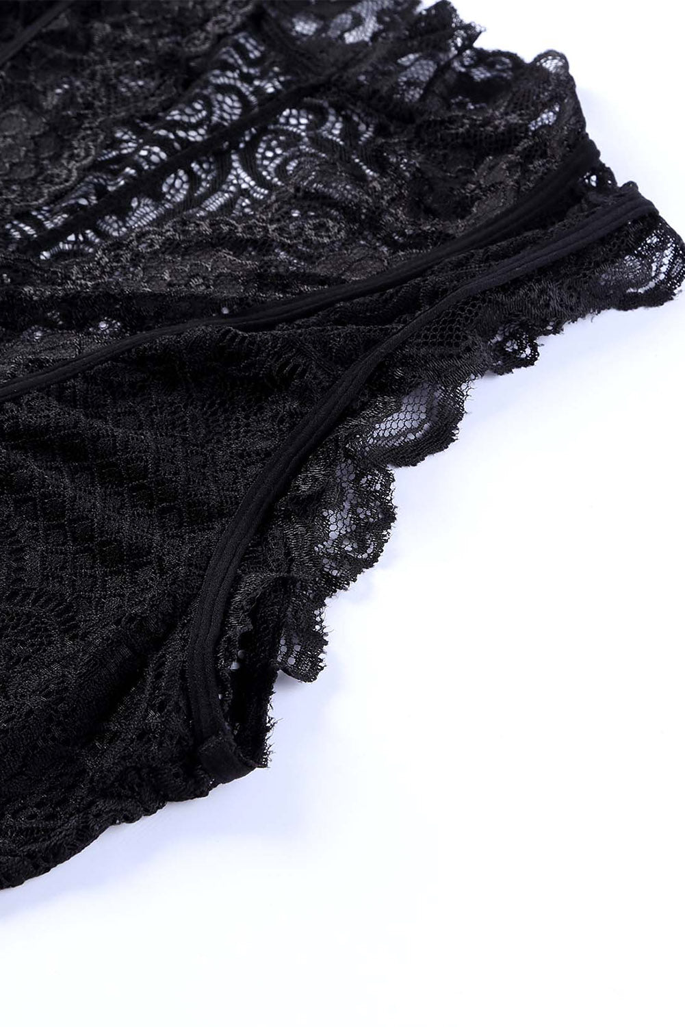 Black V Neck Hollow-out Lace Bodysuit