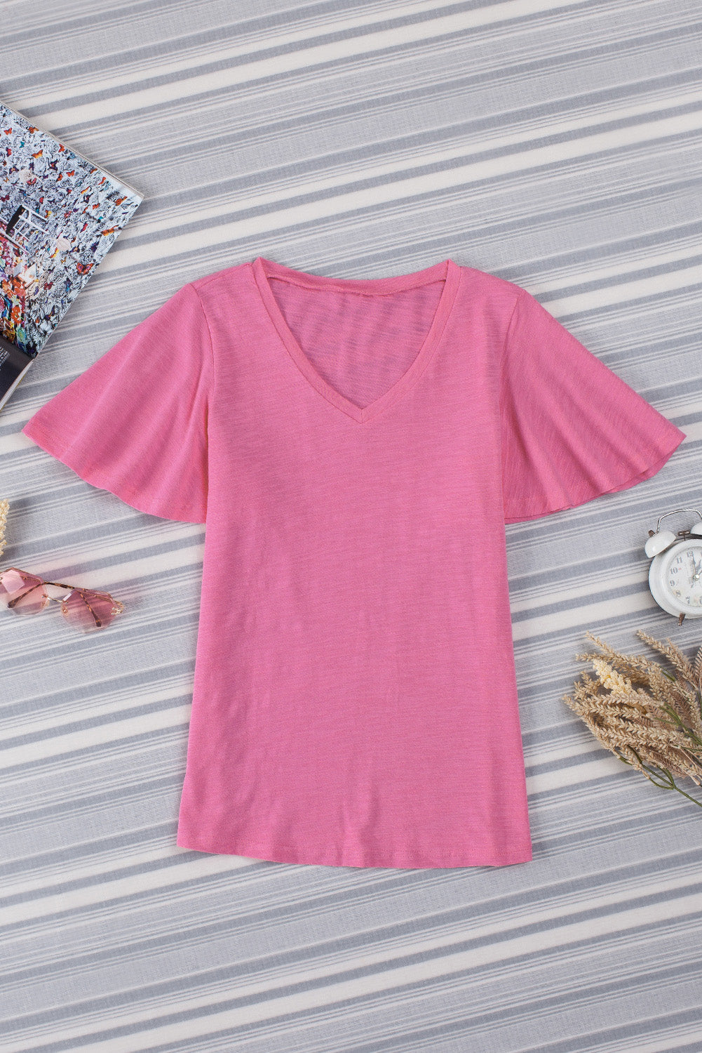 Pink Bell Sleeve V-Neck Top