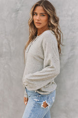 Gray Ribbed Drop Shoulder Long Sleeve Top