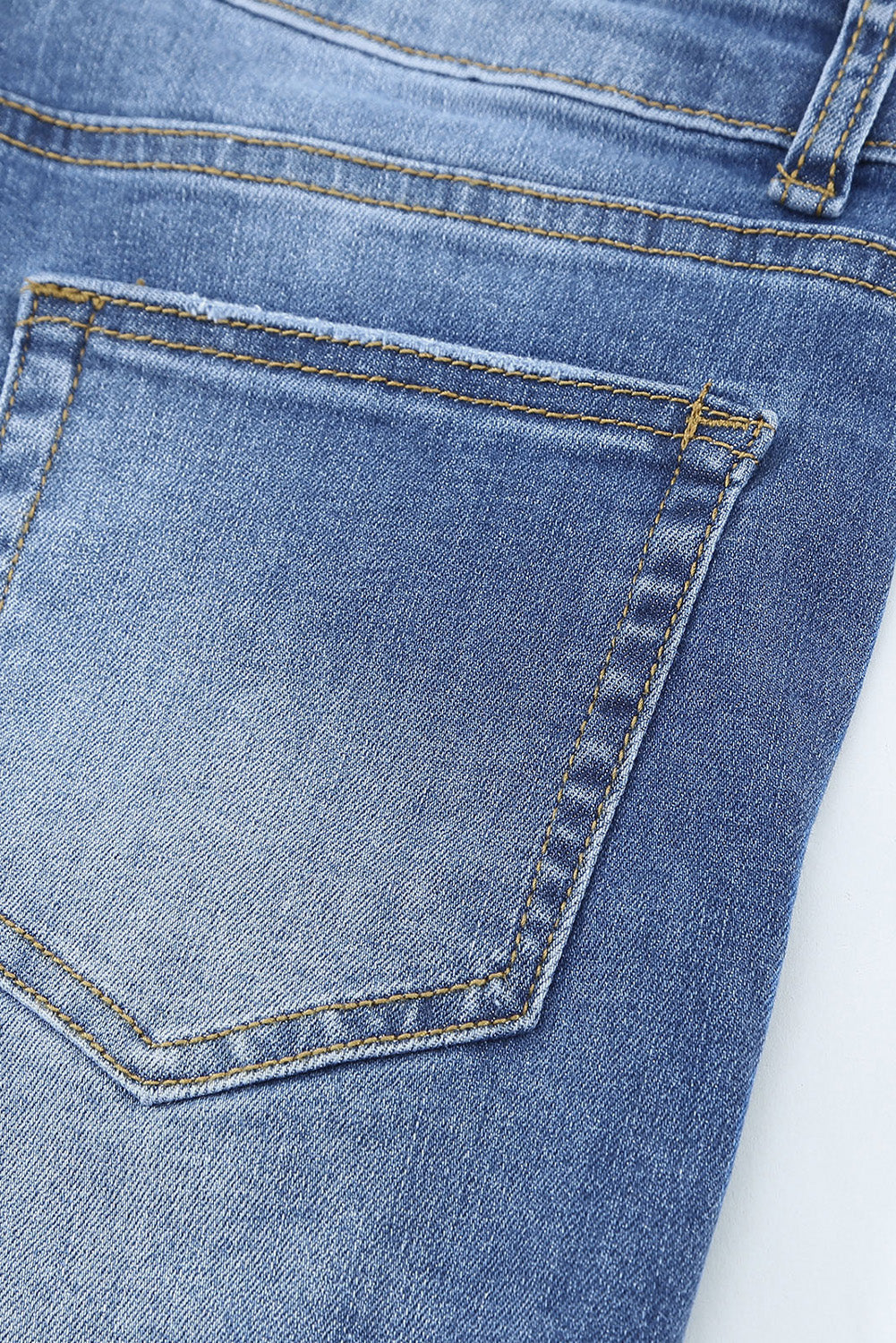 Blue Raw Hem Distressed High Rise Denim Shorts