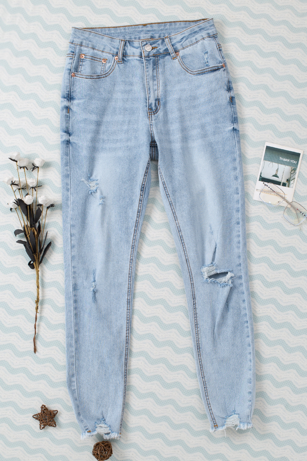 Sky Blue Light Wash Ripped Skinny Jeans