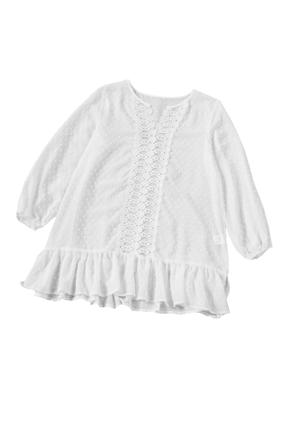 White Swiss Dot Crochet Long Sleeve Beach Cover Up