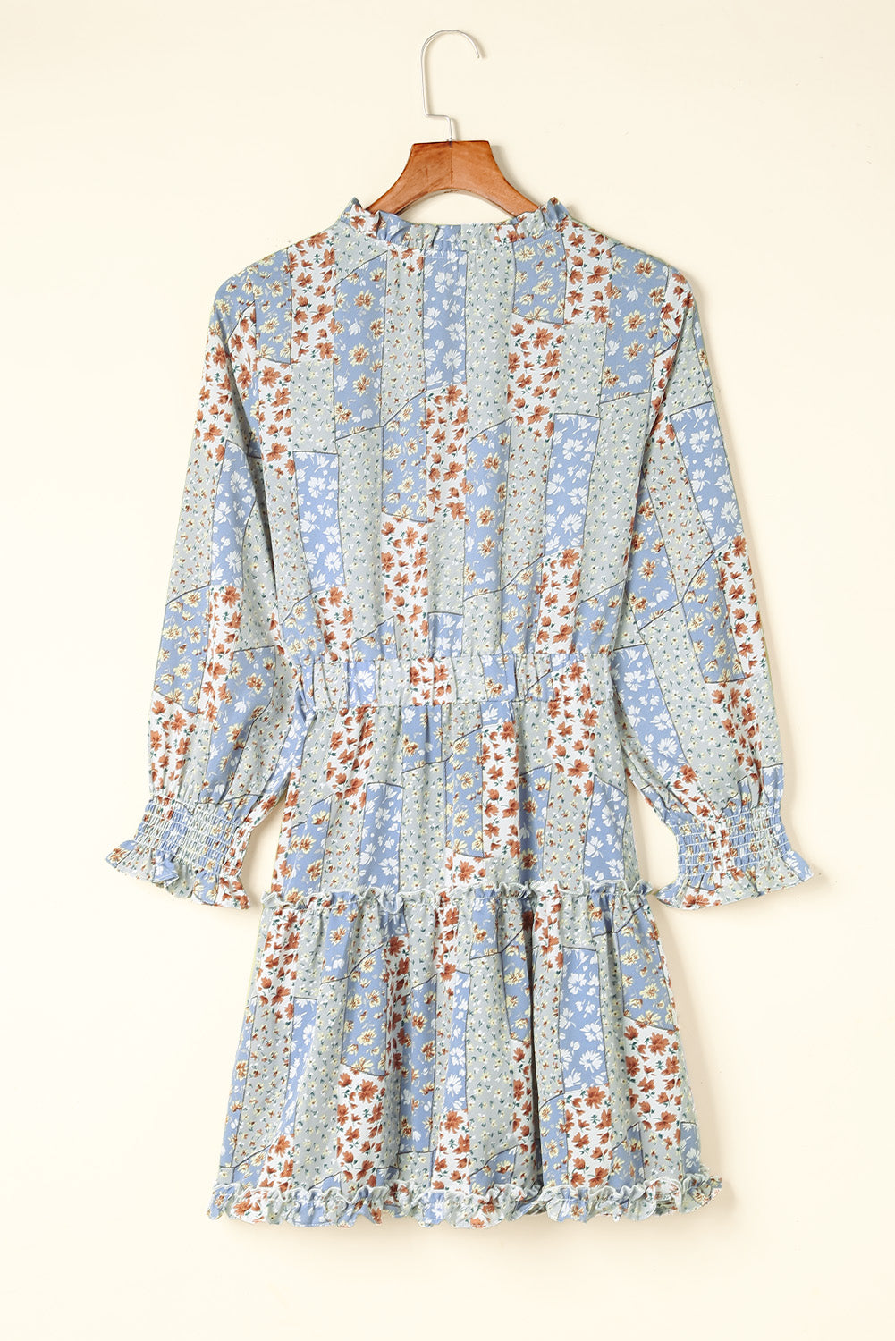 Sky Blue Floral Split V Neck Tiered Ruffle Dress