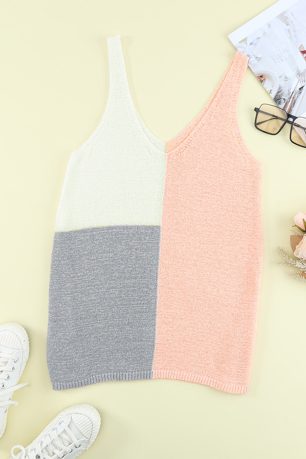 Gray Color Block Knitted Tank Top