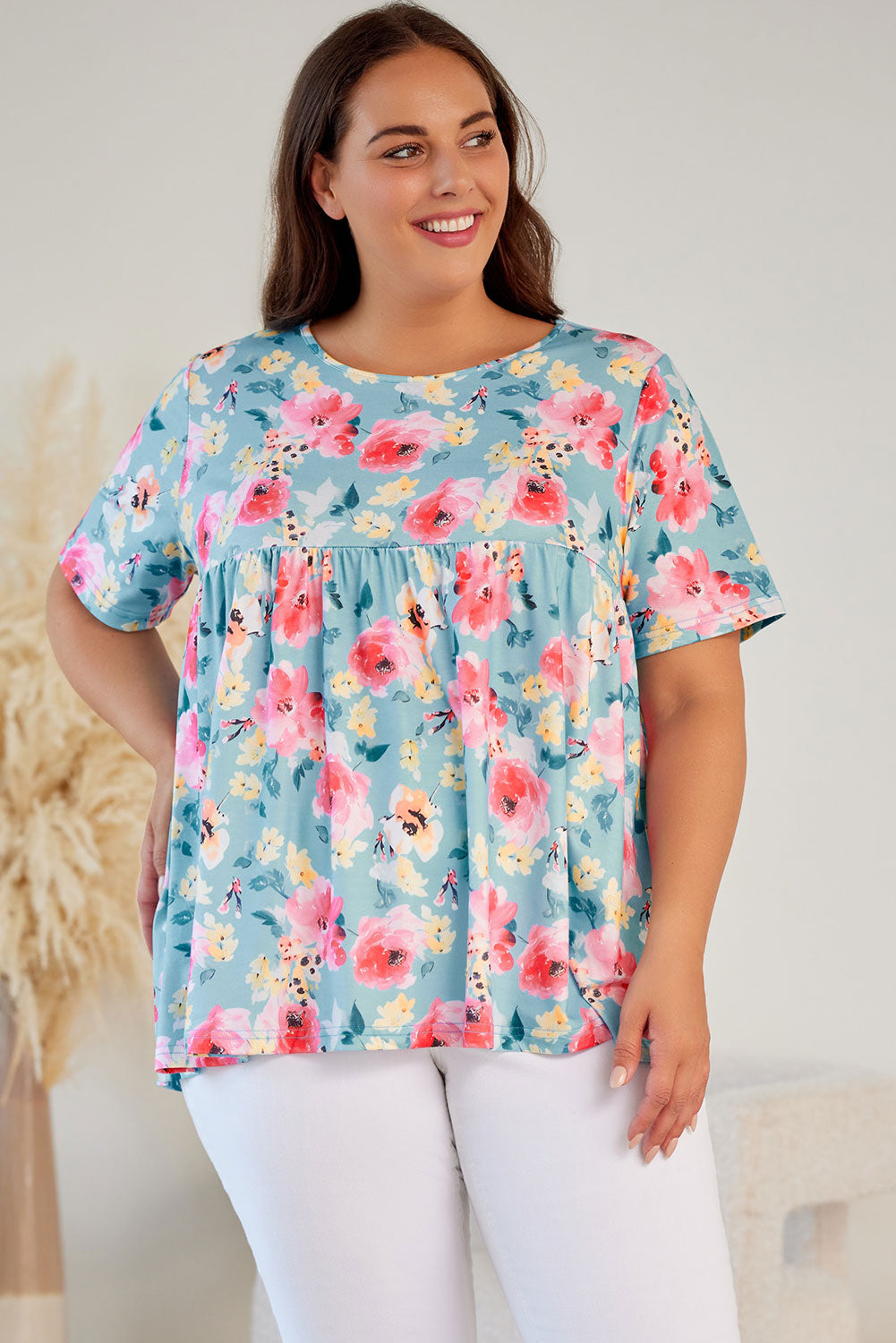 Sky Blue Boho Print Sleeveless High Waist Long Floral Dress