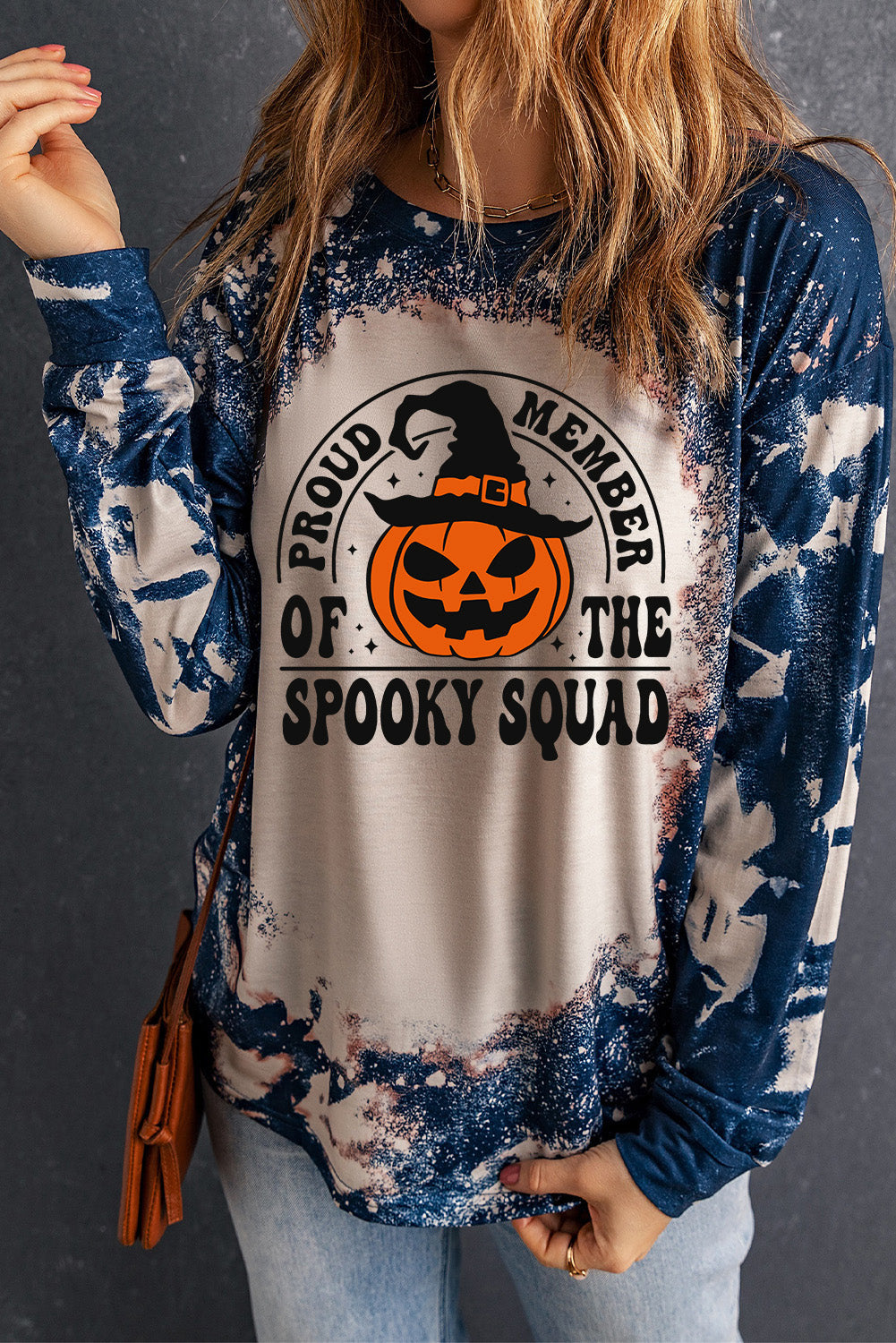 Multicolor Proud Member of The Spooky Squad Graphic Tie-dye Top