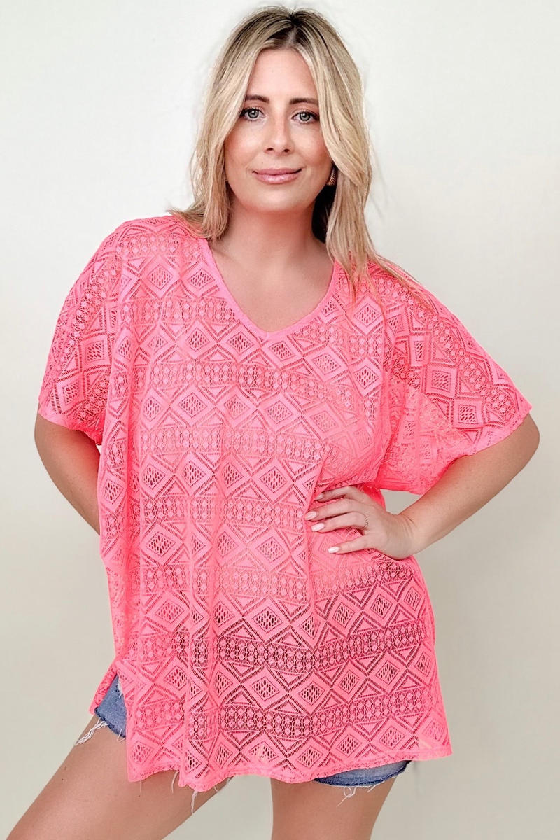 Cotton Bleu Lace V Neck Drop Shoulder Oversize Top