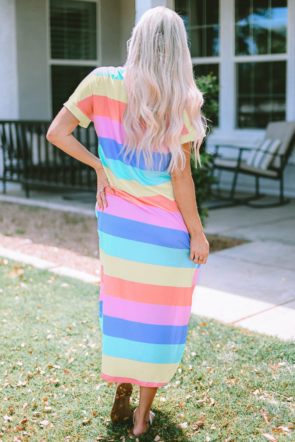 Multicolor Striped Print Tied Shoulder Flowy Tank Top