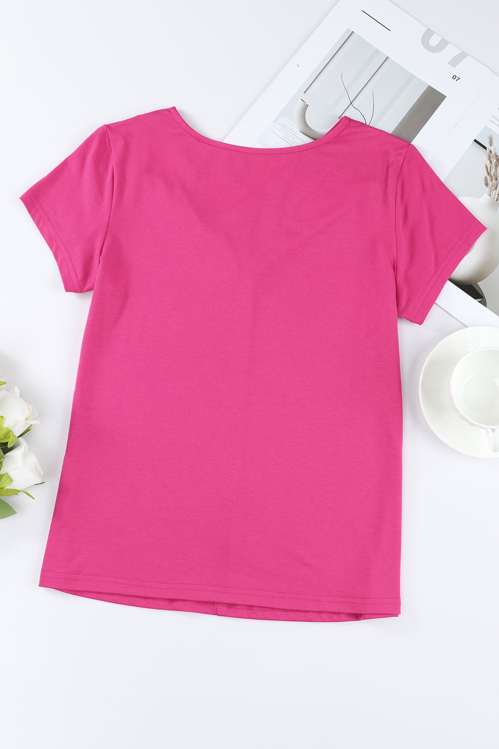 Rose Rhinestone Criss Cross Short Sleeve T Shirt