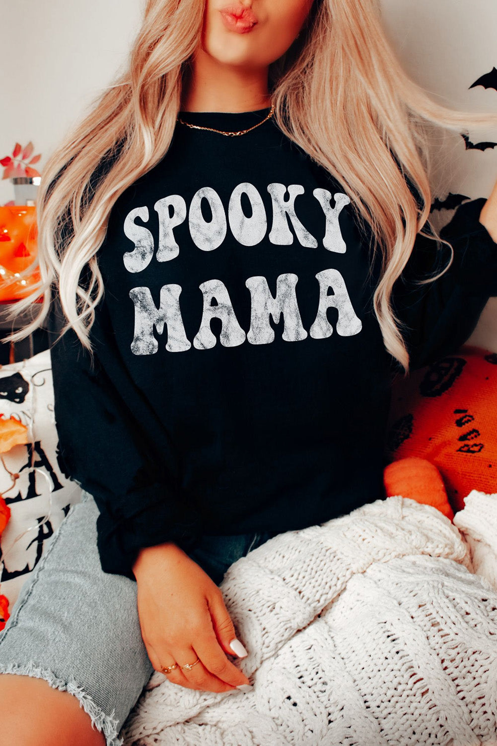 Black Spooky Season Halloween Fashion Graphic Sweatshirt