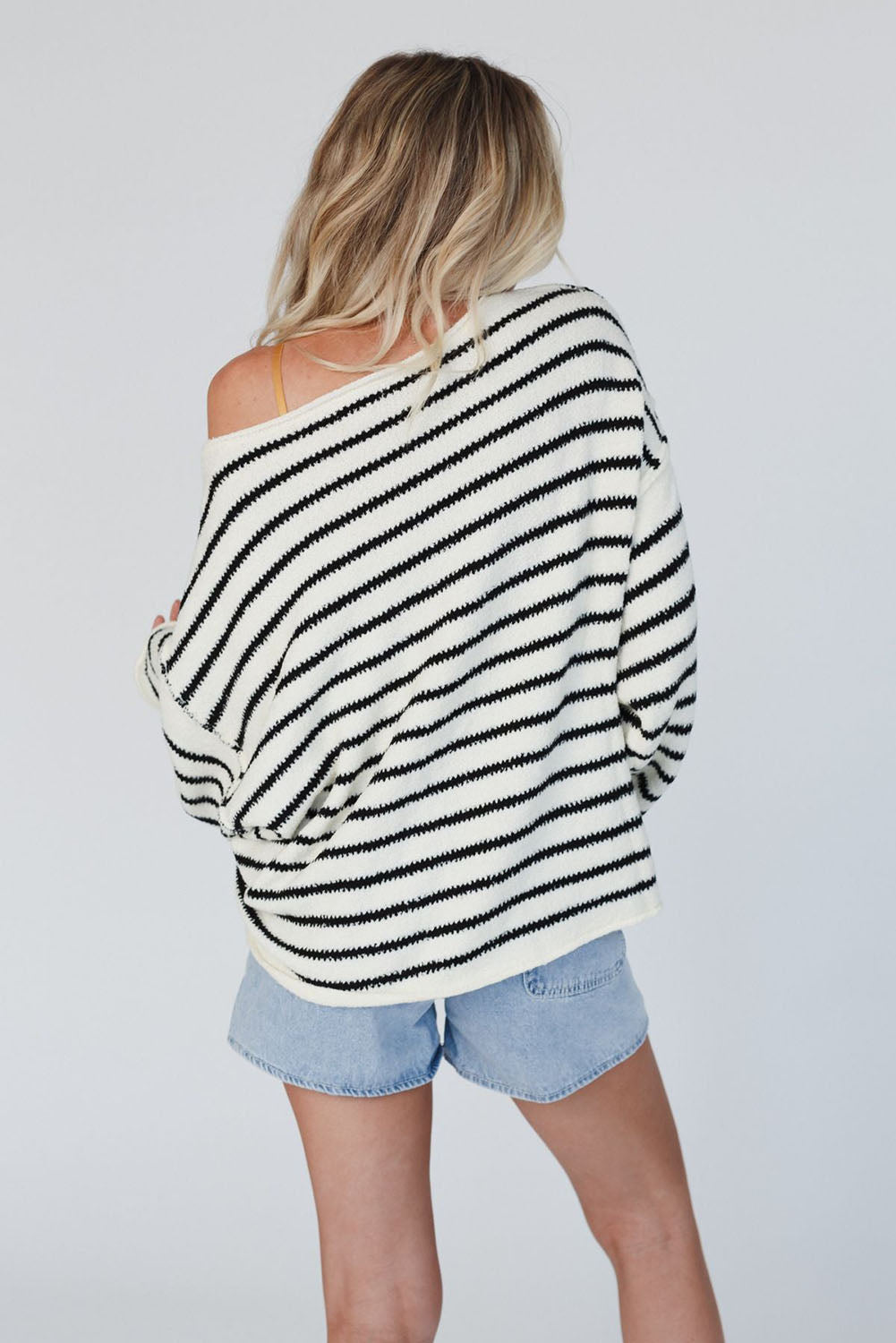 Yellow Striped Drop Shoulder Oversized Sweater