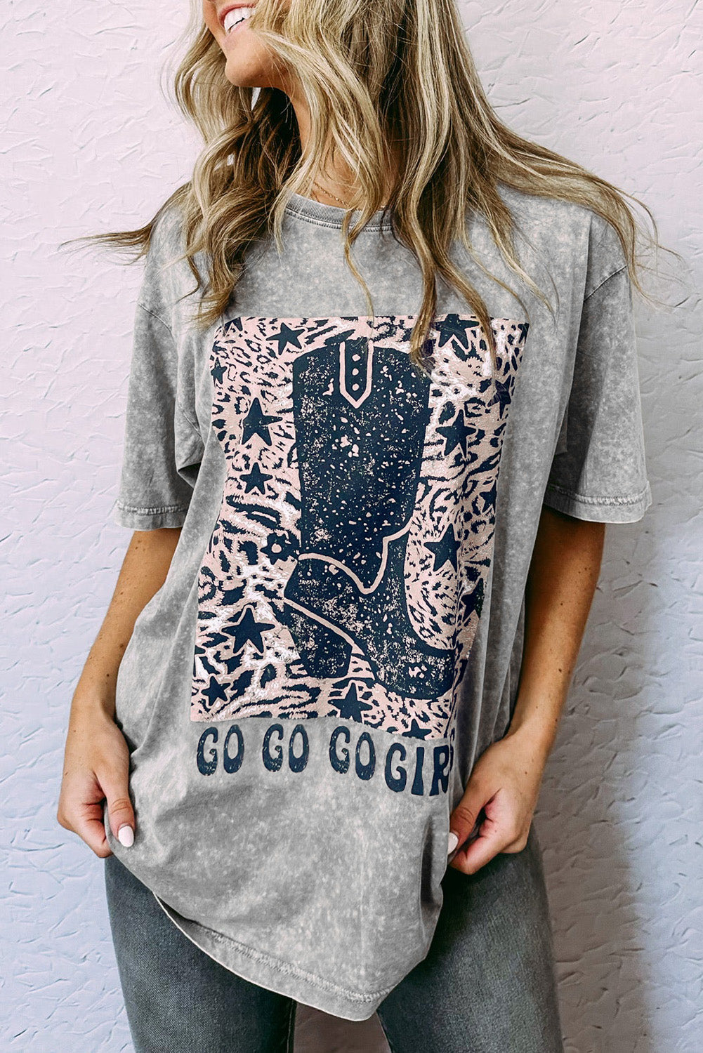 Gray Let's Go Girls Cowboy Boots Graphic Tee