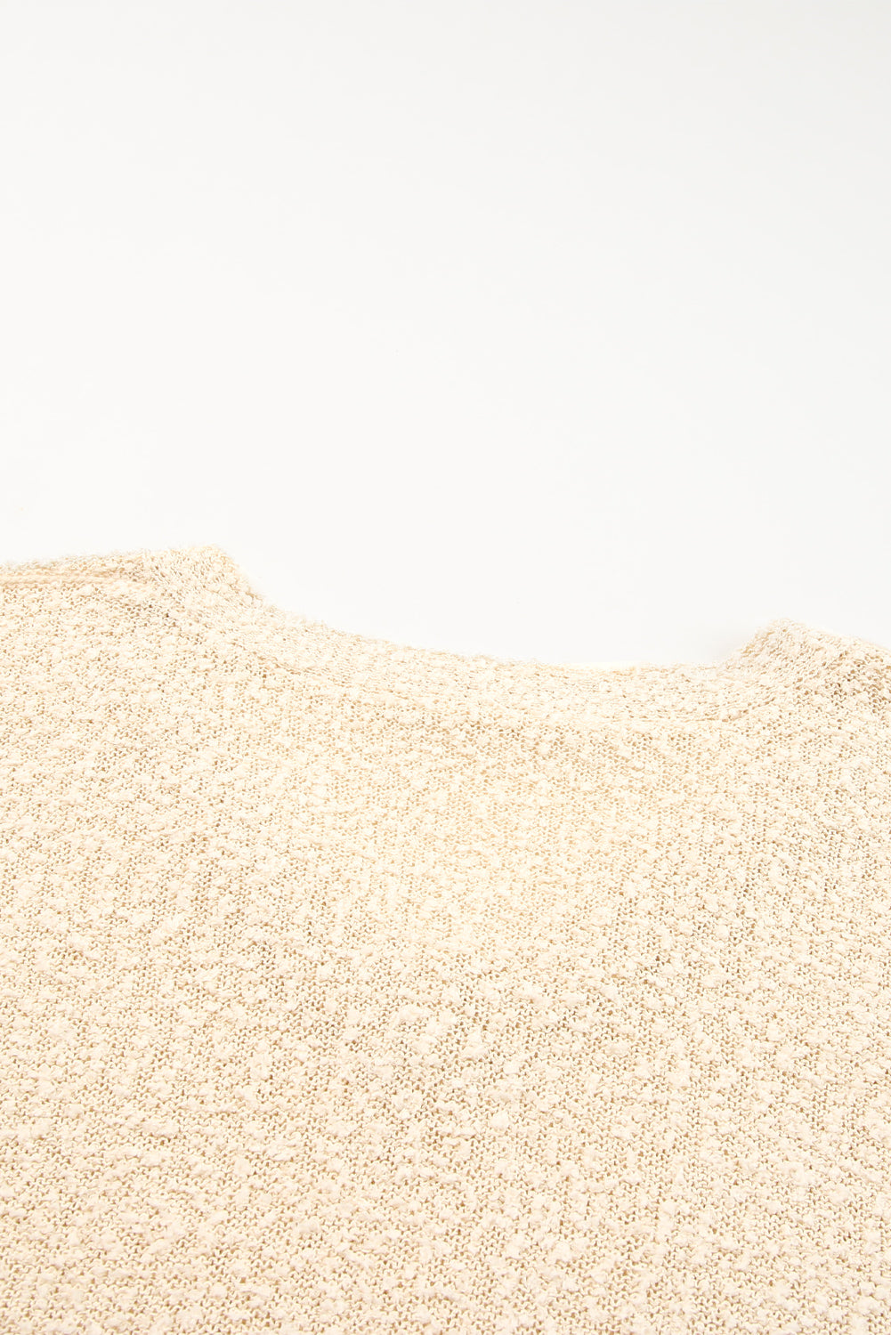 Beige Solid Fuzzy V-Neck Sweater