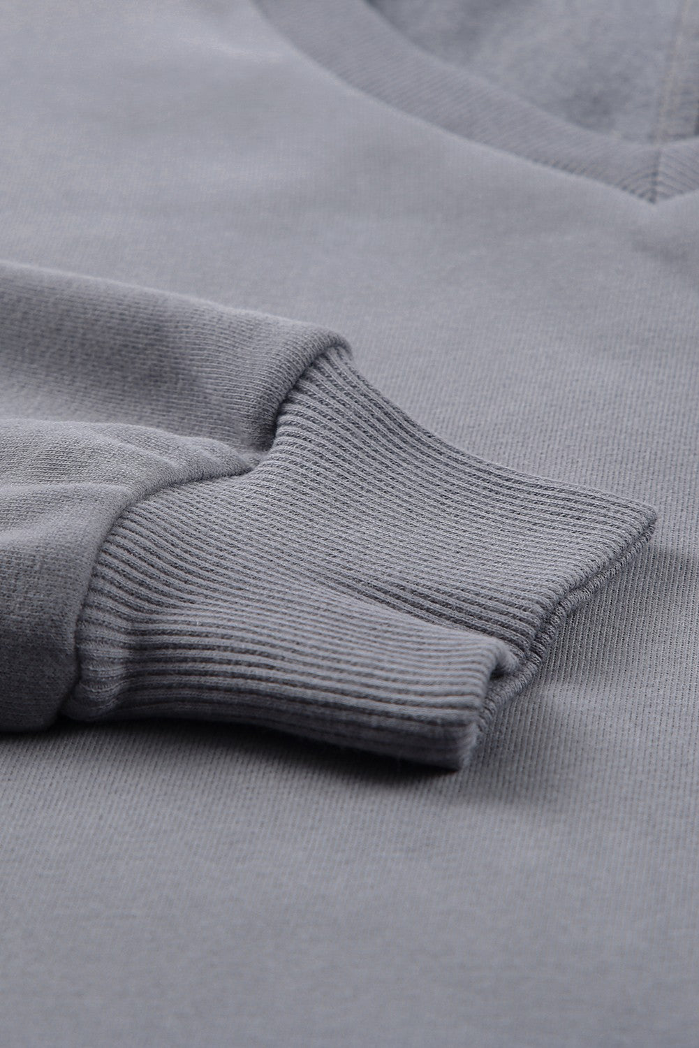 Gray Ribbed V Neck Drop Shoulder Sweatshirt