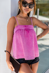 Pink Mineral Wash Denim Smocked Tank Top