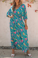 Green Boho Amicgp V Neck Floral Maxi Dress