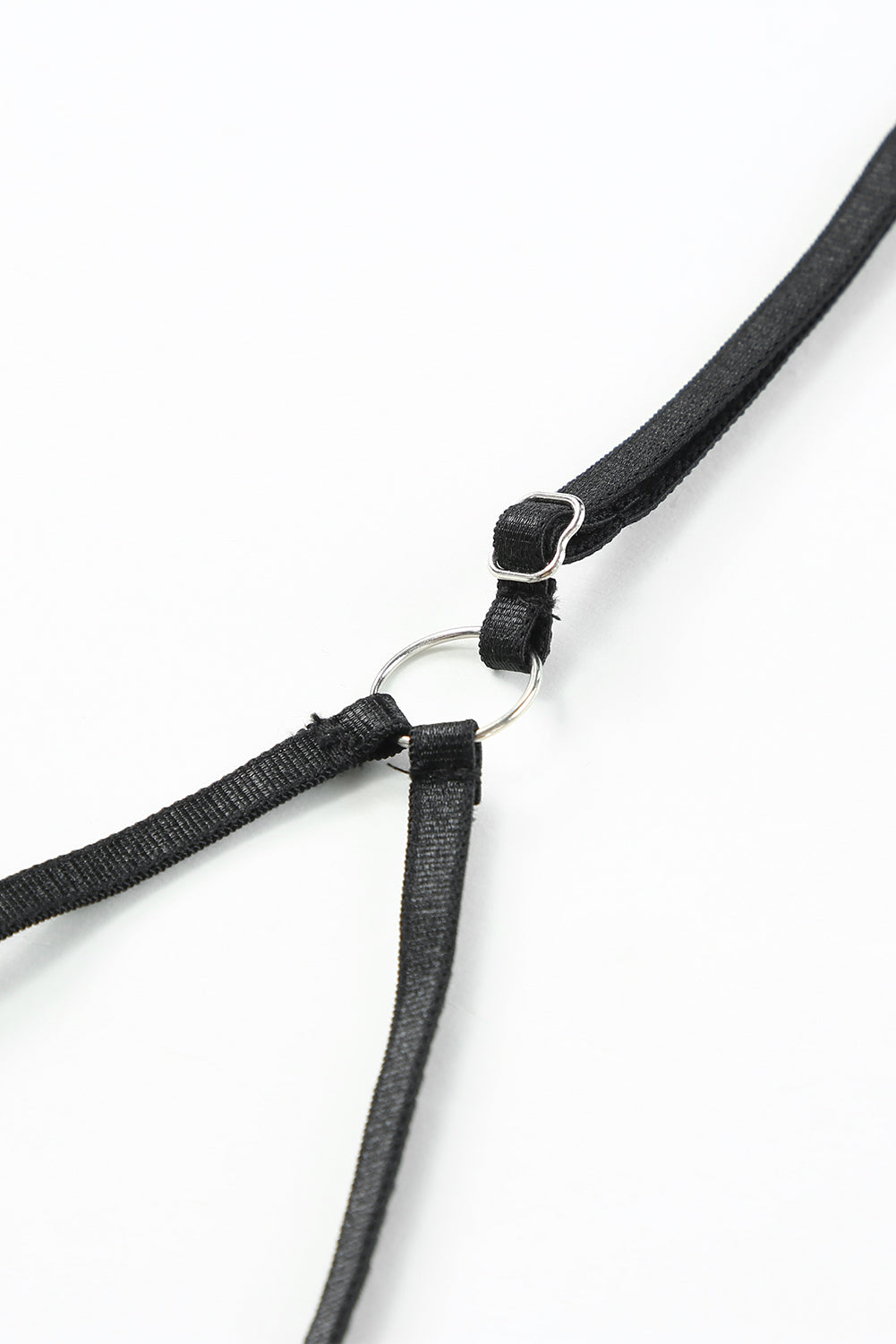 Black Sheer Striped Faux Leather Trim Garter Belt Teddy Lingerie
