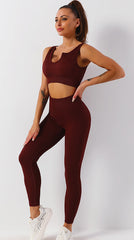 Brown Solid Ribbed High Waist Tummy Control Yoga Pants