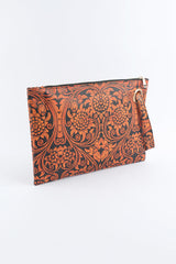 Red Vintage Floral Print PU Leather Wristlet Clutch