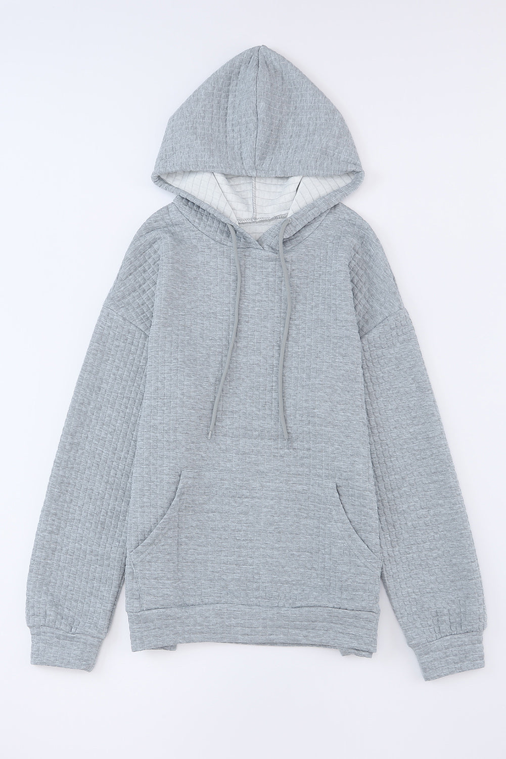 Gray Quilted Kangaroo Pocket Drawstring Hoodie