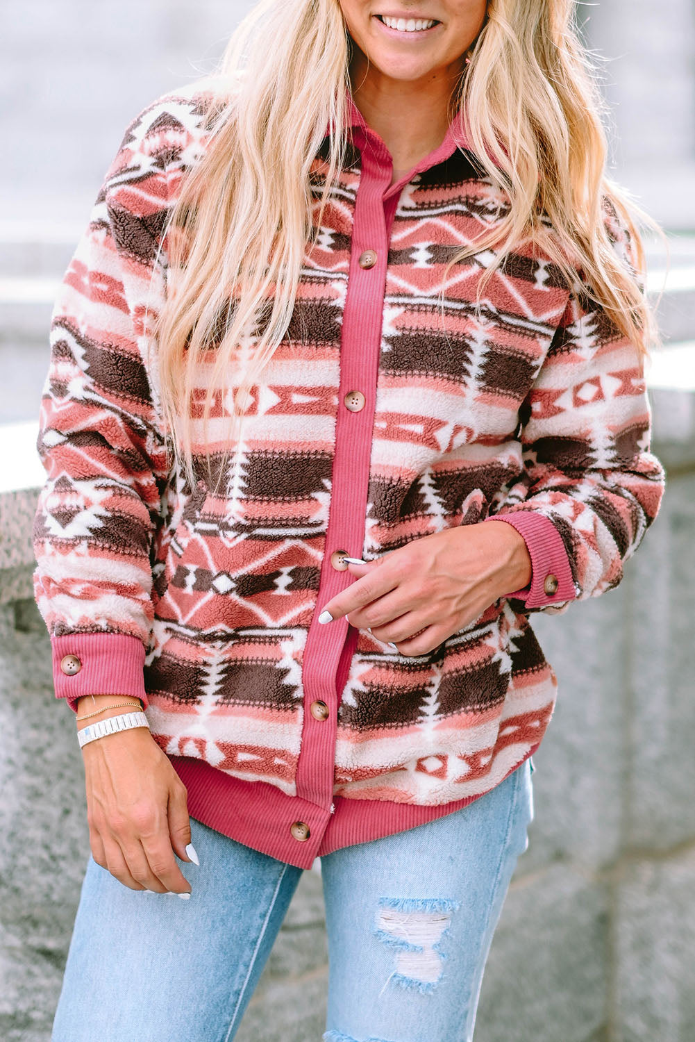 Pink Western Sherpa Corduroy Trim Jacket