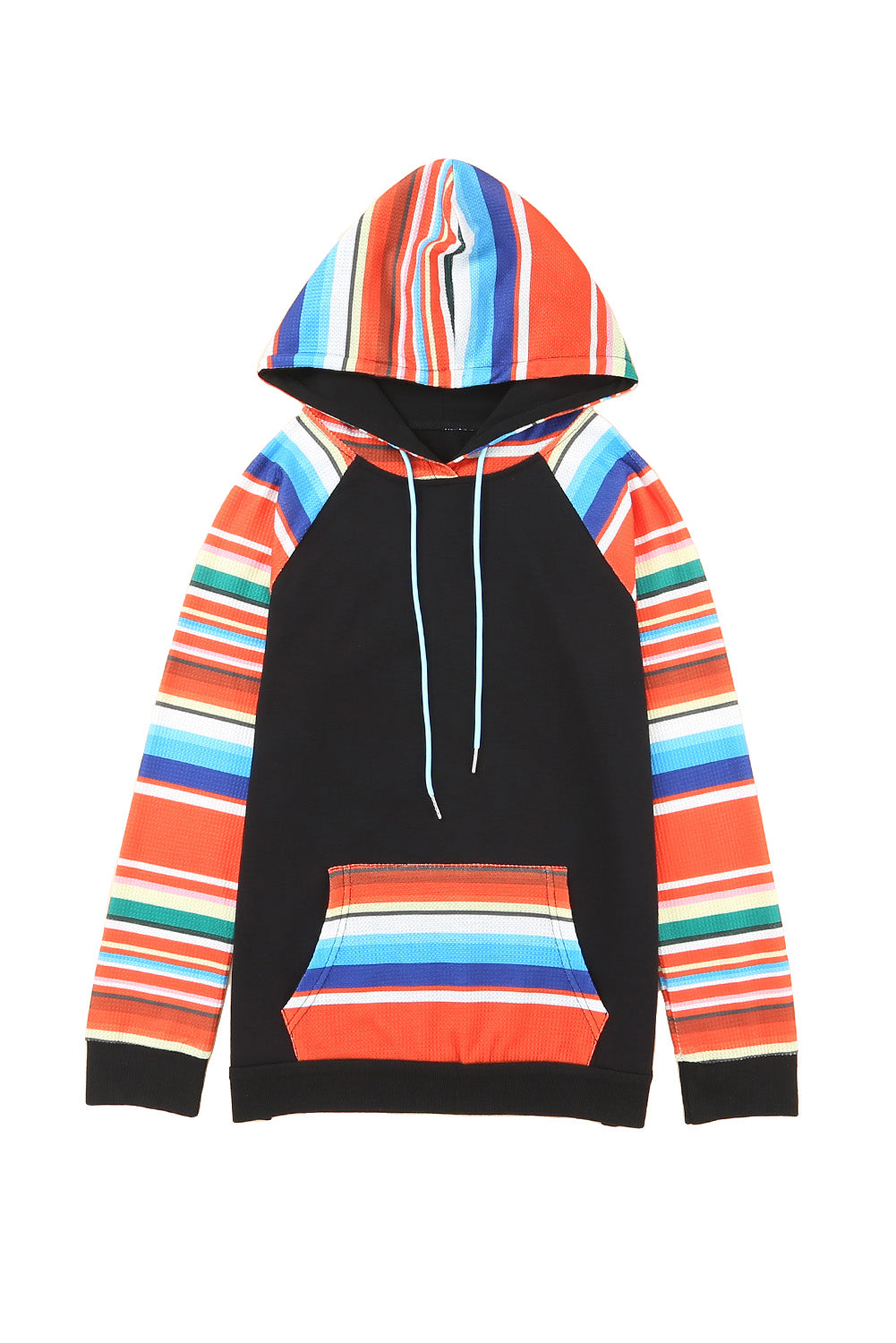 Multicolor Colorful Striped Patchwork Kangaroo Pocket Hoodie