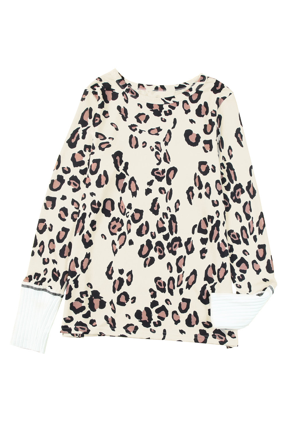 Leopard Print Long Sleeve Top with Contrast Cuffs