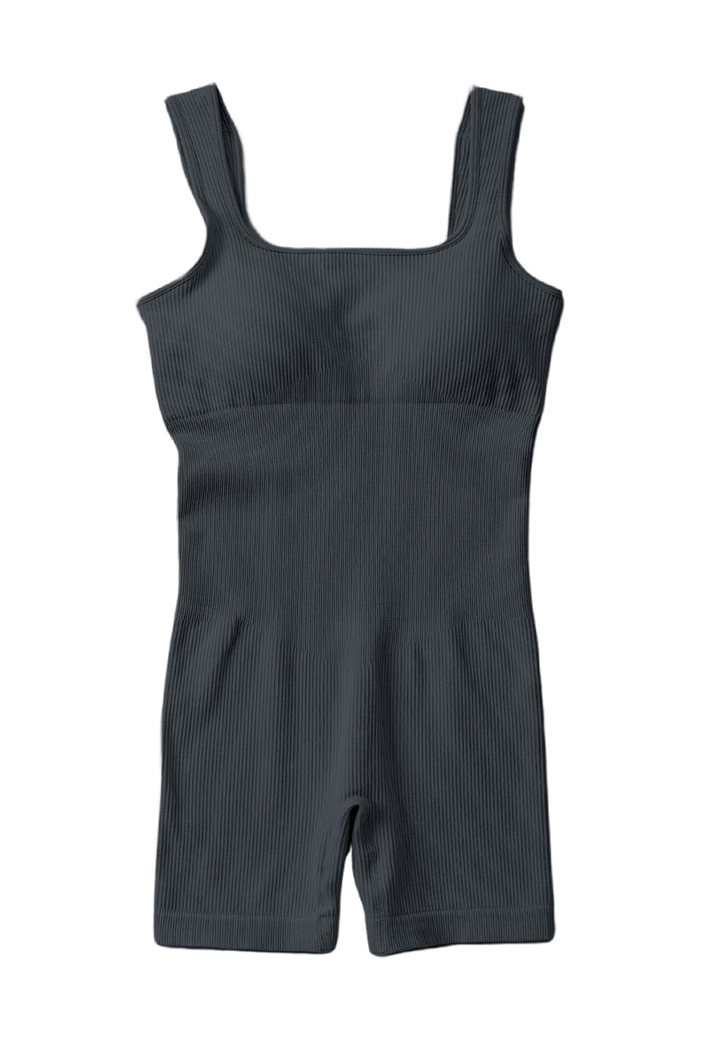 Black Ribbed Square Neck Padded Sports Romper