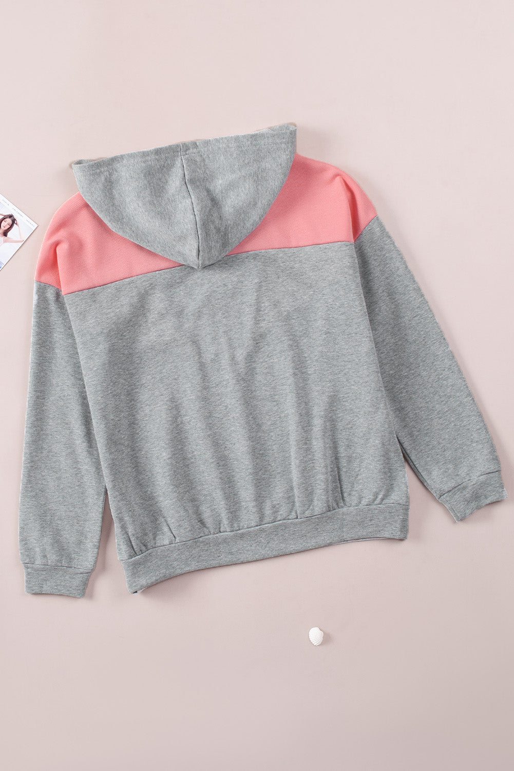 Gray Zip Front Colorblock Pullover Hoodie