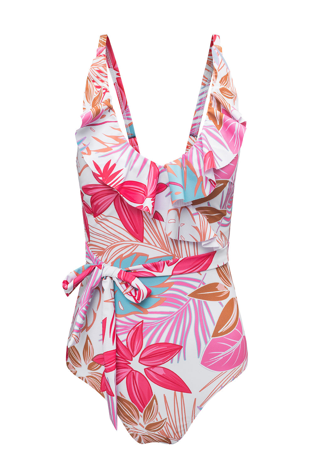 White Palm Beach Tropical Print One Piece Swimsuit