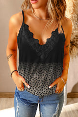 Black Gradient Leopard Lace V Neckline Tank Top