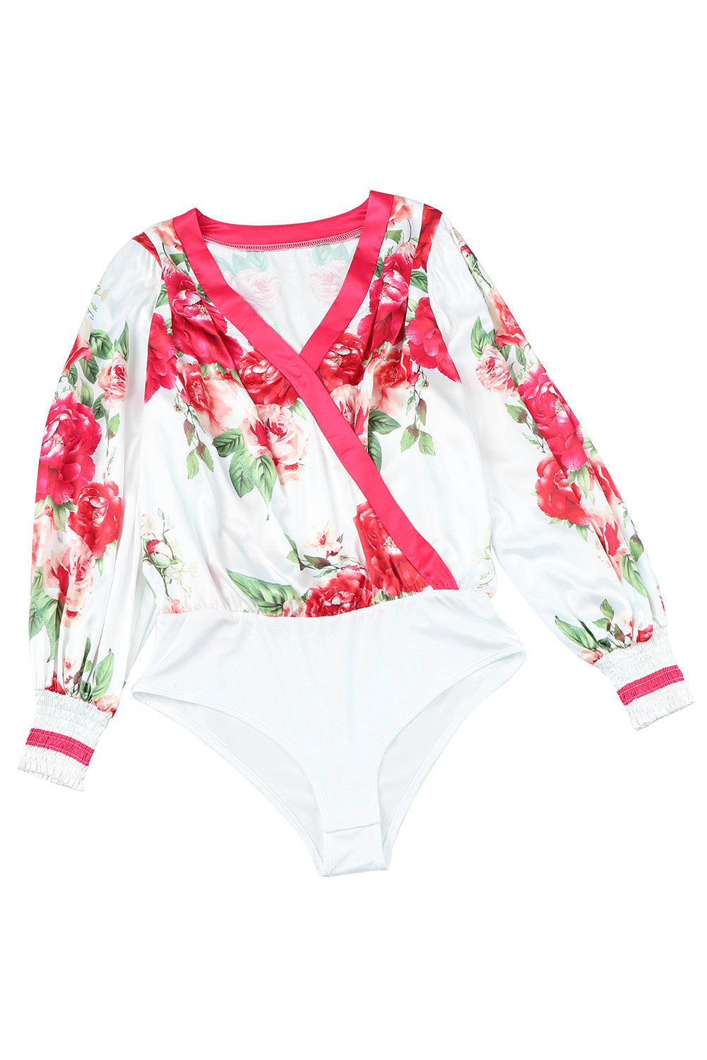 Rose Floral Print V Neck Wrap Bodysuit