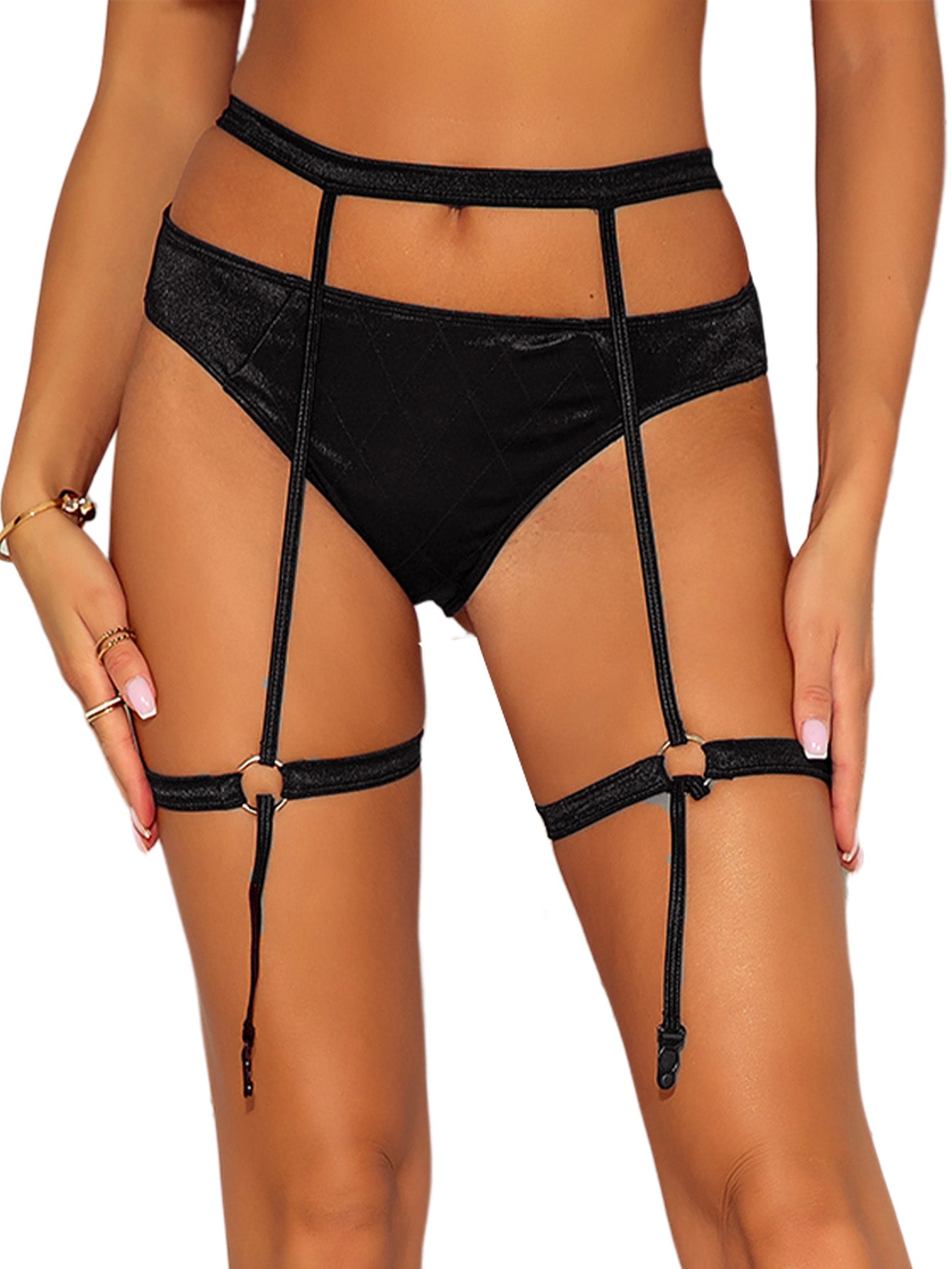 Black Leatherette Garter Belt with Pantie