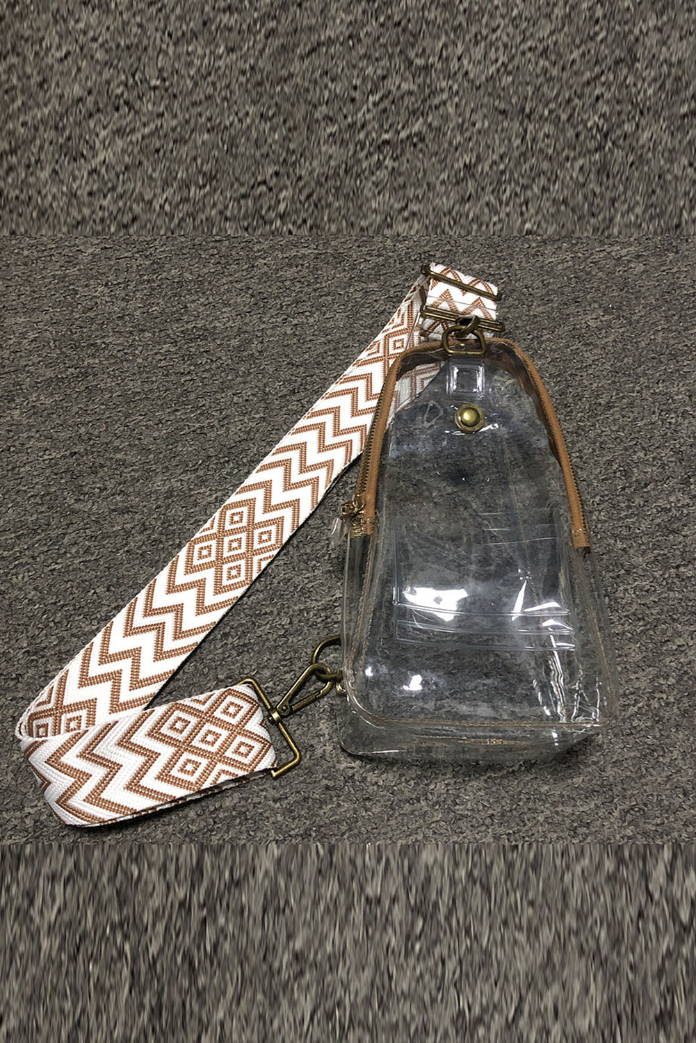 Brown Chevron Embroidered Strap Vintage PVC Shoulder Bag