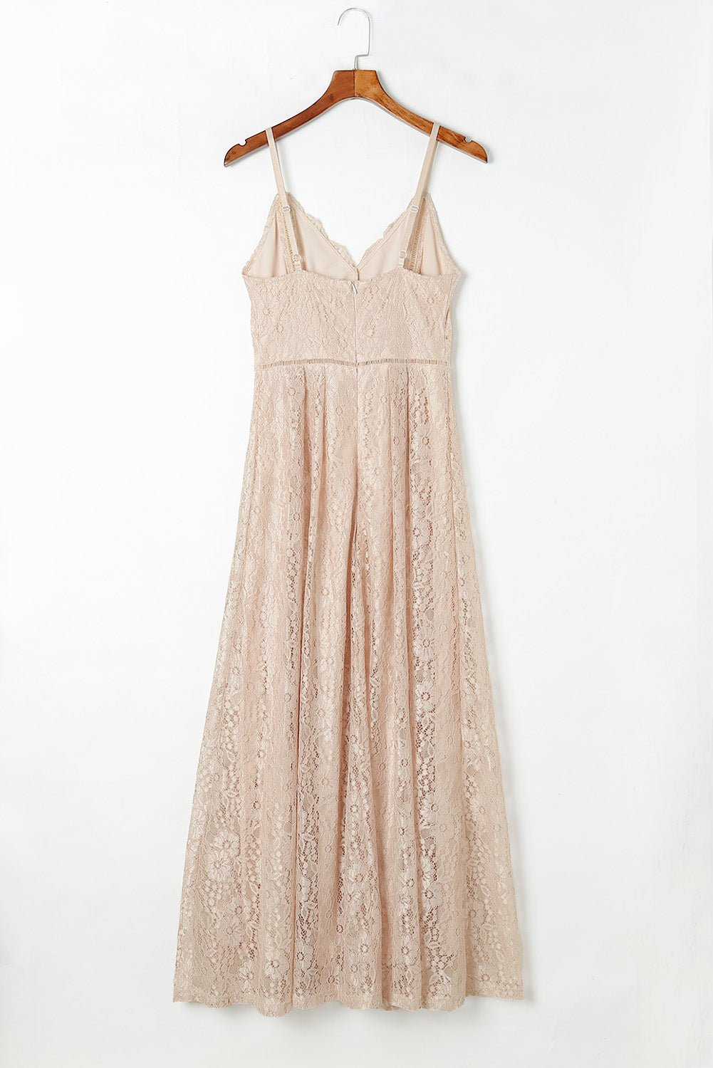 Apricot Spaghetti Strap V-Neck Lace Maxi Dress