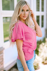 Pink Bell Sleeve V-Neck Top