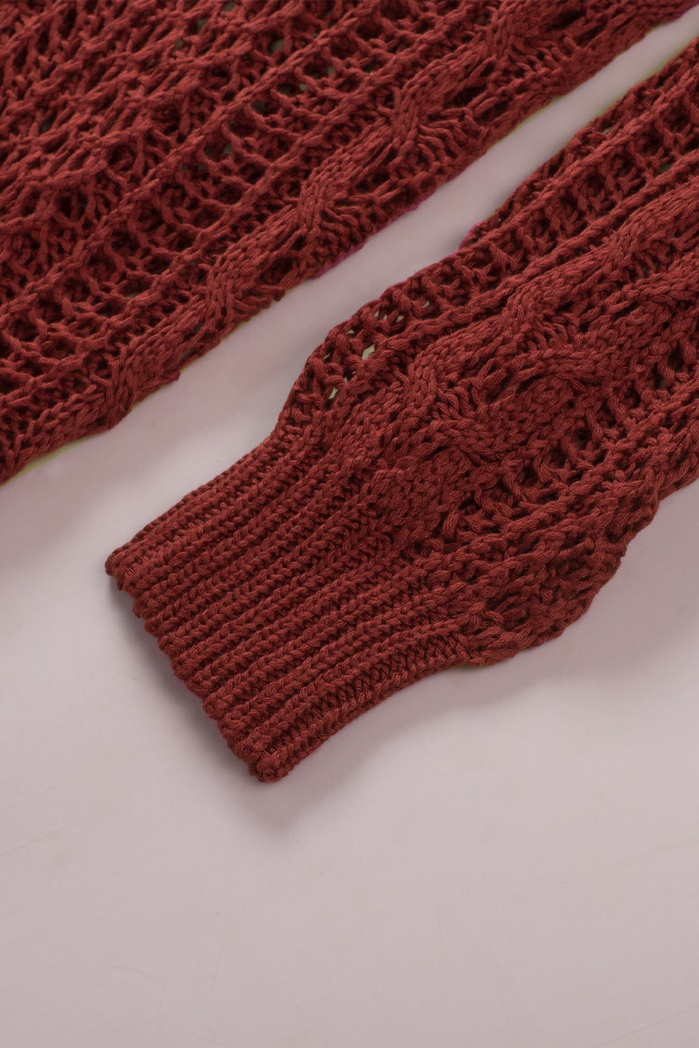 Wine Red Drop Sleeve Crochet Knit Cardigan
