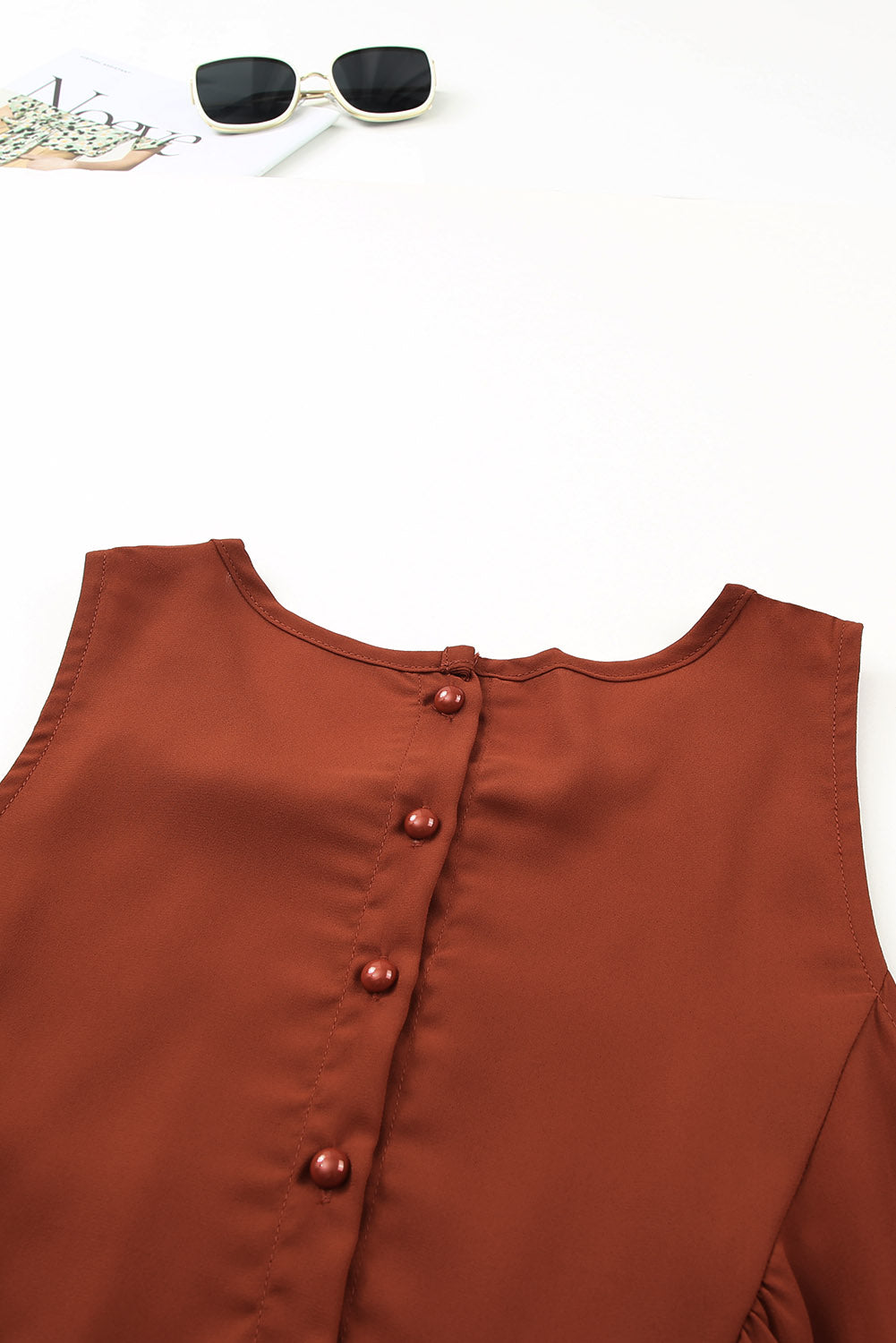 Black Lace Detail Buttons Back Sleeveless Top