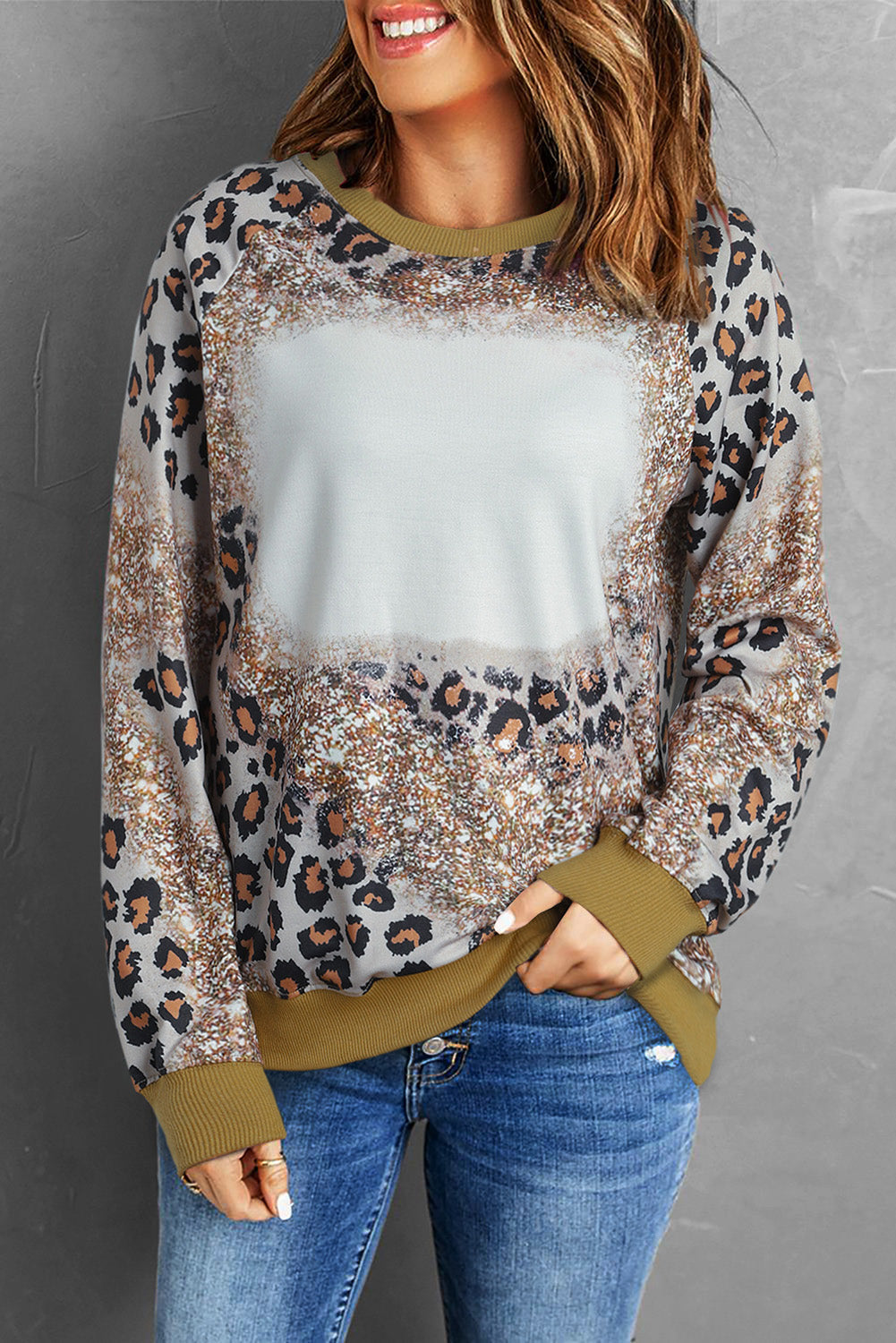 Leopard Print Bleached Long Sleeve Top