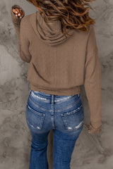 Brown Ribbed Knit Drop Shoulder Hooded Top