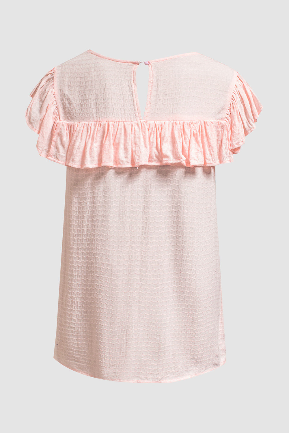 Pink Lace Splicing Ruffled Short Sleeve T-shirt