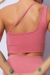 Pink Asymmetric One Shoulder Sports Bra